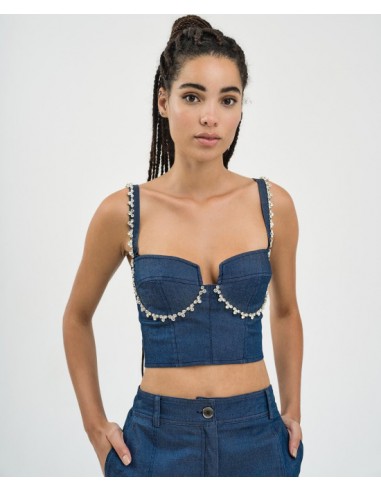 Top Bustier Denim Strass